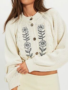 Free People We The Free On The Edge Floral Cardi - Tofu Combo Ivory - M - NWT